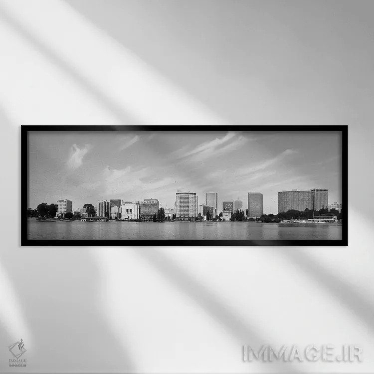 تابلو نمای پانورامای آسماننمای اوکلند (سیاه و سفید) اثر هنرمند ناشناس - نمای قابدار مشکی