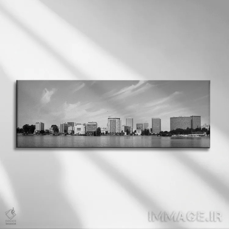 تابلو نمای پانورامای آسماننمای اوکلند (سیاه و سفید) اثر هنرمند ناشناس - نمای روبهرو روی دیوار