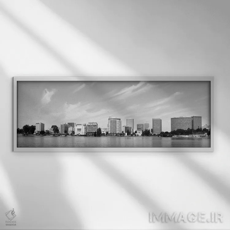 تابلو نمای پانورامای آسماننمای اوکلند (سیاه و سفید) اثر هنرمند ناشناس - نمای قابدار سفید