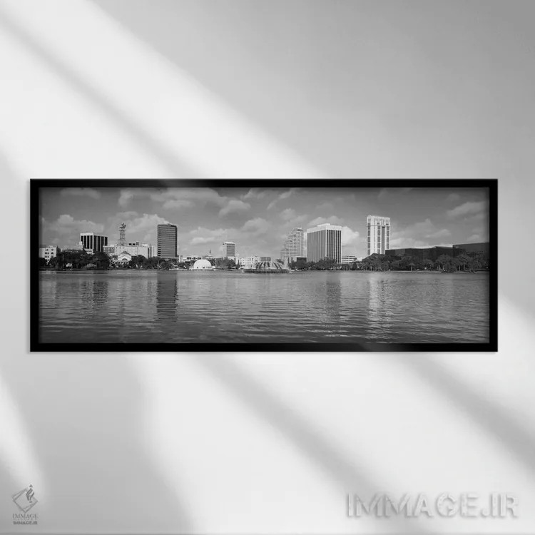 تابلو نمای پانورامای آسماننمای اورلاندو (سیاه و سفید) اثر هنرمند ناشناس - نمای قابدار مشکی