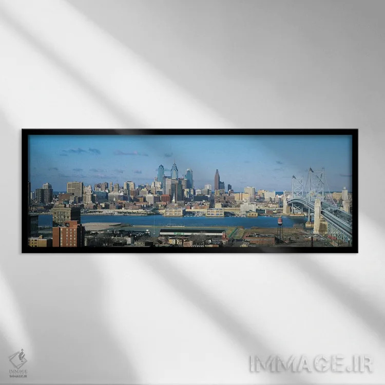 تابلو نمای پانورامای آسماننمای فیلادلفیا اثر هنرمند ناشناس - نمای قابدار مشکی