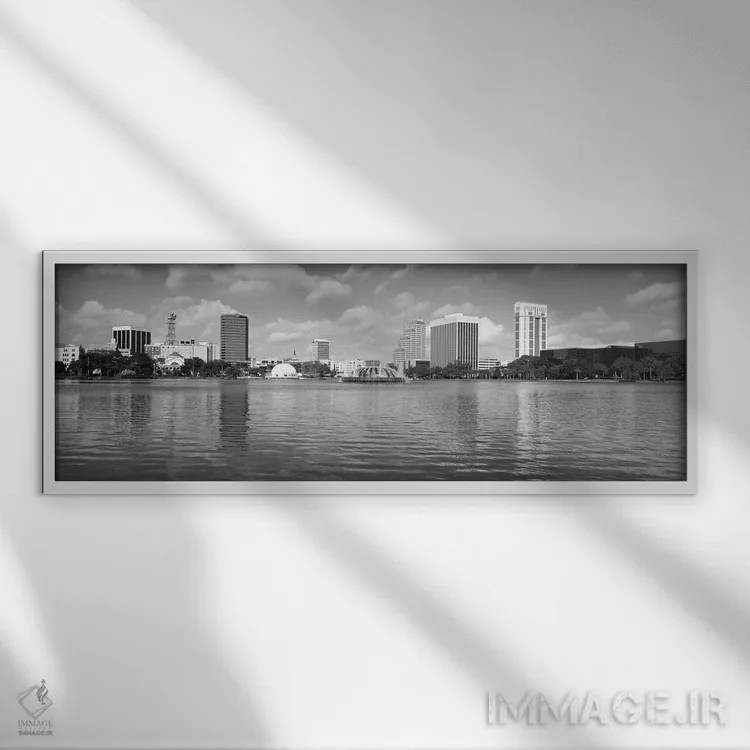 تابلو نمای پانورامای آسماننمای اورلاندو (سیاه و سفید) اثر هنرمند ناشناس - نمای قابدار سفید