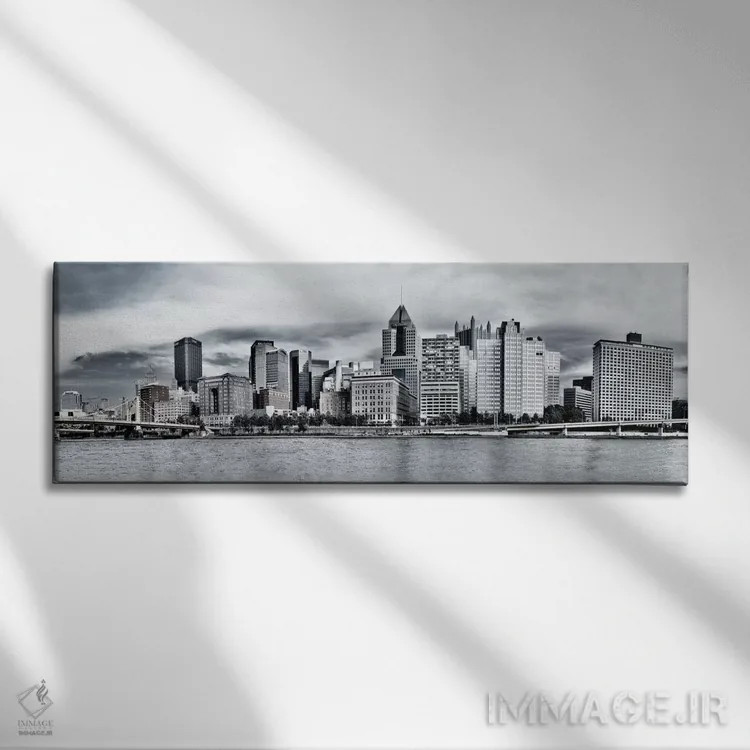 تابلو منظرهٔ گستردهٔ آسماننمای پیتسبرگ اثر هنرمند ناشناس - نمای روبهرو روی دیوار