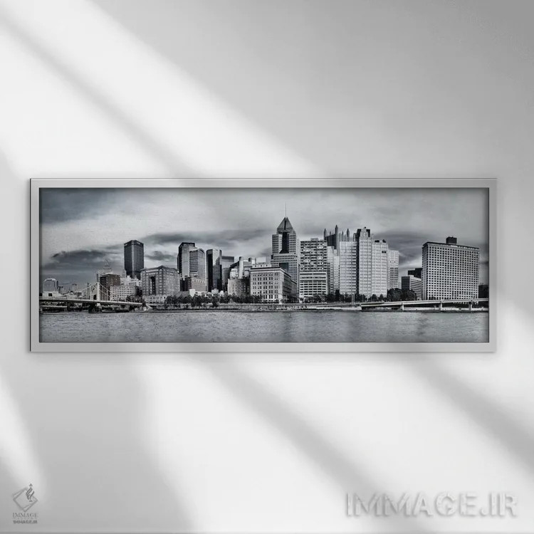تابلو منظرهٔ گستردهٔ آسماننمای پیتسبرگ اثر هنرمند ناشناس - نمای قابدار سفید