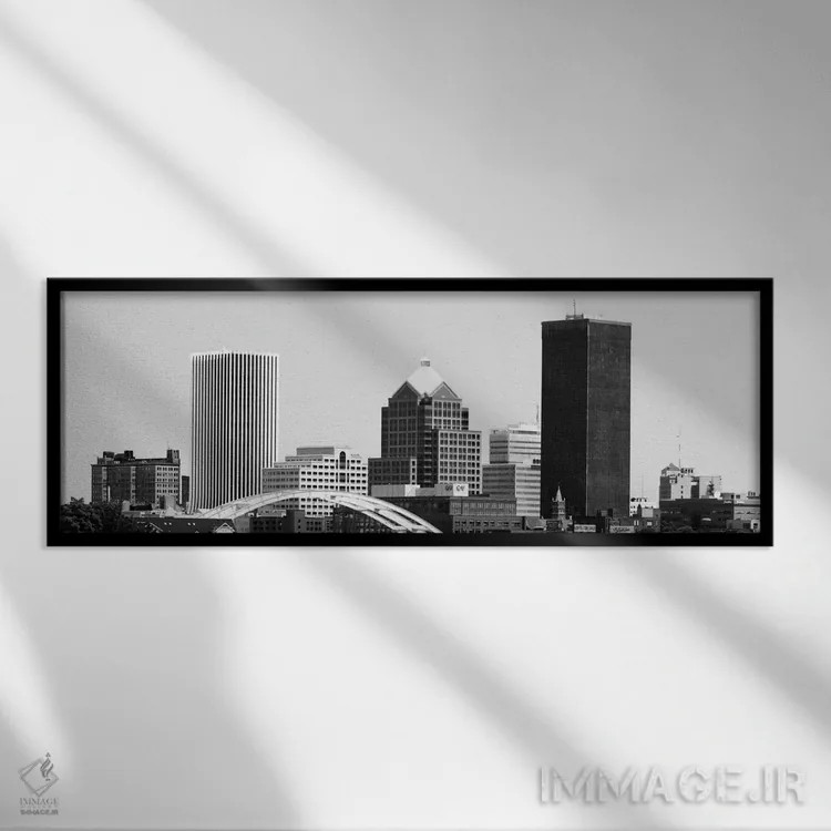 تابلو منظرهٔ گستردهٔ آسماننمای راچستر (سیاه و سفید) اثر هنرمند ناشناس - نمای قابدار مشکی
