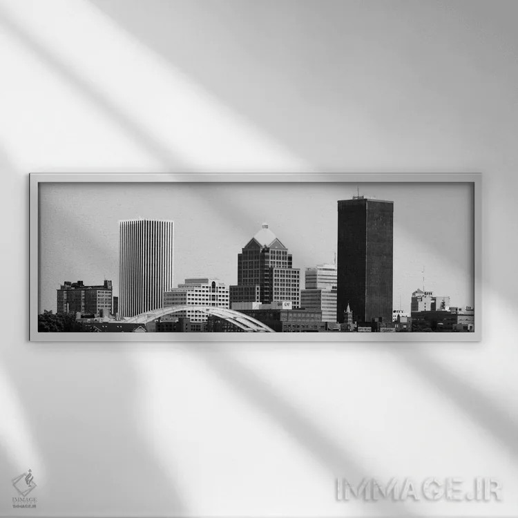تابلو منظرهٔ گستردهٔ آسماننمای راچستر (سیاه و سفید) اثر هنرمند ناشناس - نمای قابدار سفید