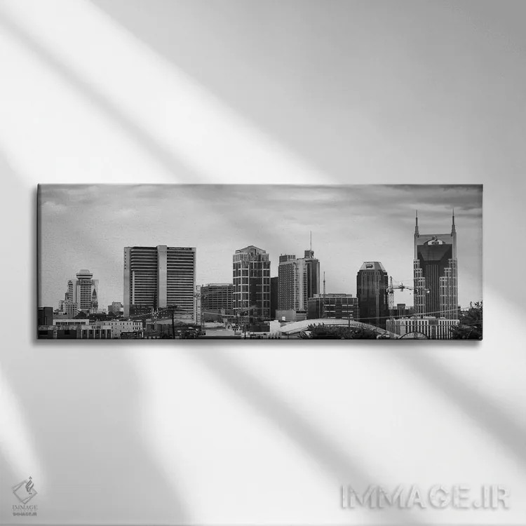 تابلو منظرهٔ گستردهٔ آسماننمای ممفیس (سیاه و سفید) اثر هنرمند ناشناس - نمای روبهرو روی دیوار