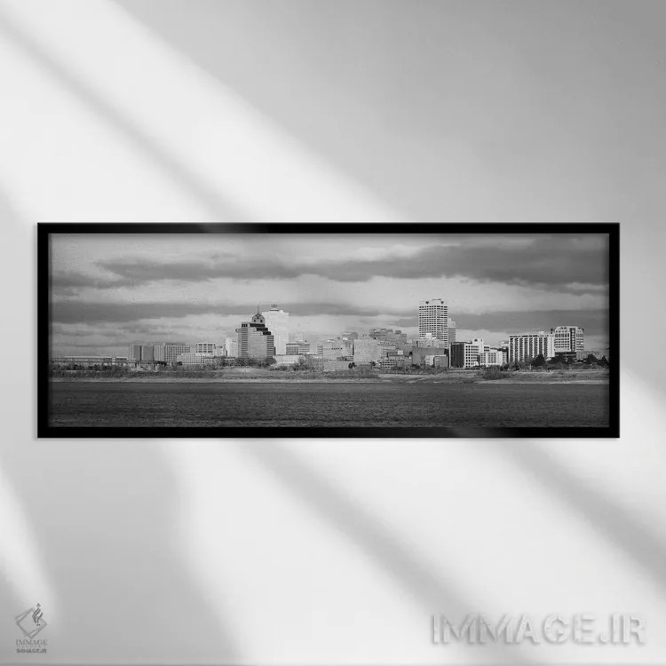 تابلو منظرهٔ گستردهٔ آسماننمای ممفیس (سیاه و سفید) اثر هنرمند ناشناس - نمای قابدار مشکی