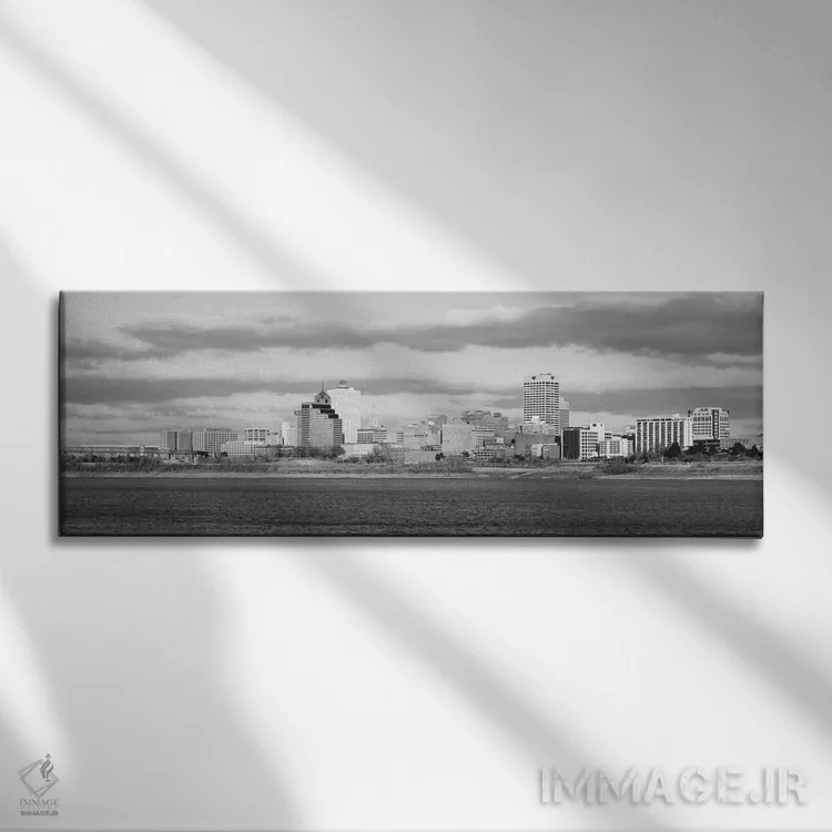 تابلو منظرهٔ گستردهٔ آسماننمای ممفیس (سیاه و سفید) اثر هنرمند ناشناس - نمای روبهرو روی دیوار