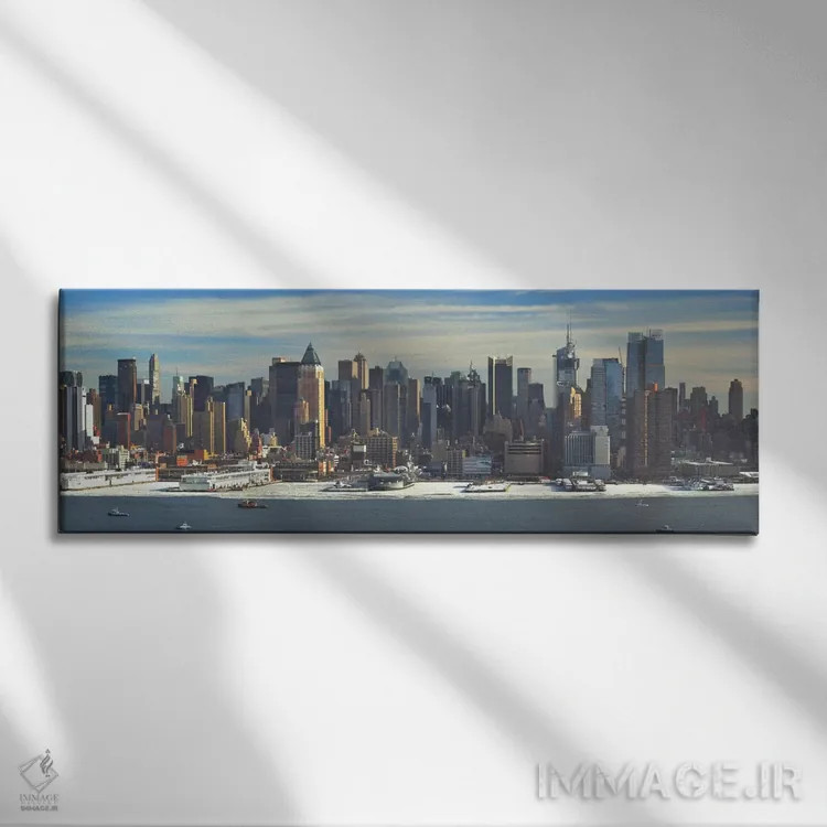 تابلو منظرهٔ گستردهٔ آسماننمای نیویورک (زمستان) اثر هنرمند ناشناس - نمای روبهرو روی دیوار