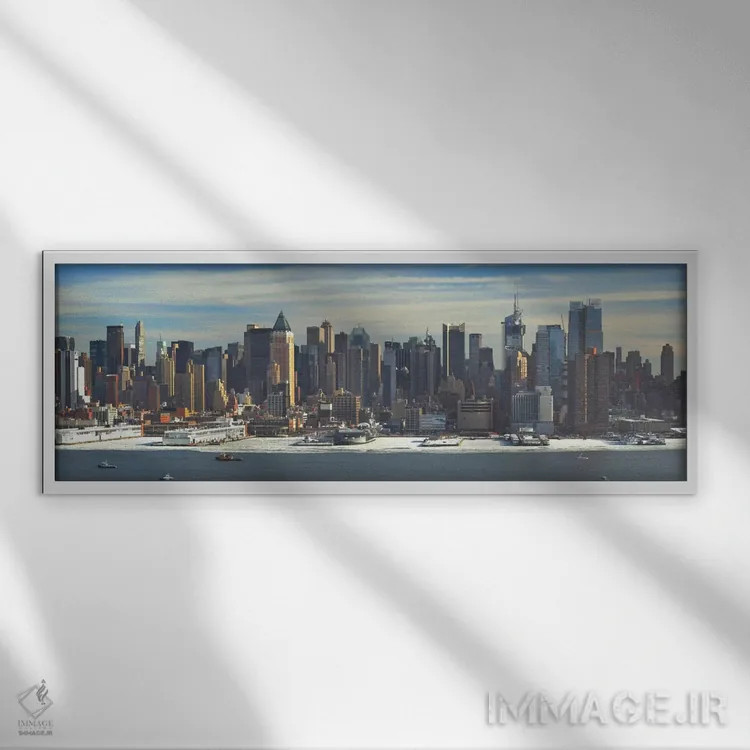 تابلو منظرهٔ گستردهٔ آسماننمای نیویورک (زمستان) اثر هنرمند ناشناس - نمای قابدار سفید