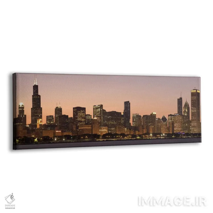 تابلو منظرهٔ گستردهٔ آسماننمای شیکاگو (غروب) اثر هنرمند ناشناس - نمای پرسپکتیو محصول
