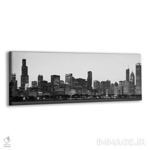 تابلو منظرهٔ گستردهٔ آسماننمای شیکاگو (سیاه و سفید) اثر هنرمند ناشناس - نمای پرسپکتیو محصول