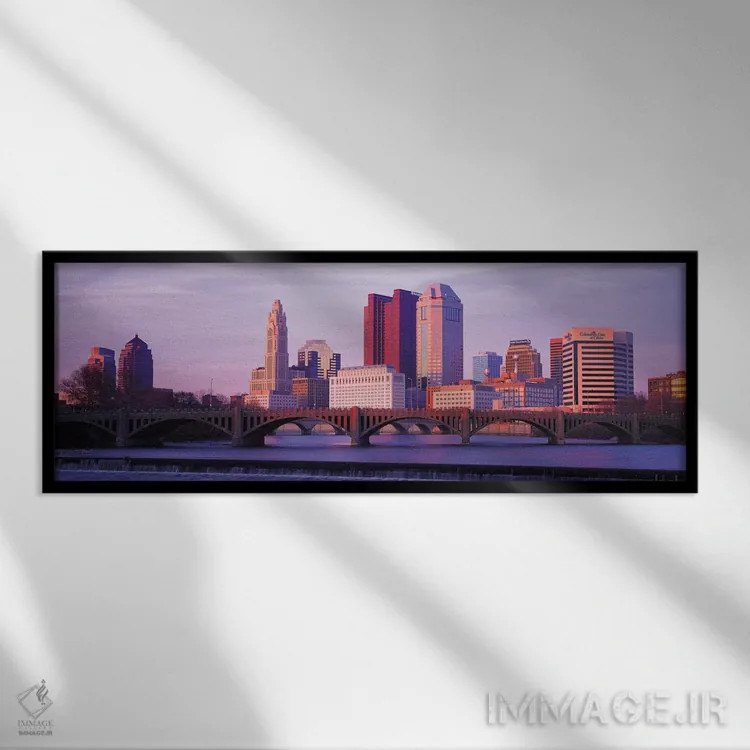 تابلو منظرهٔ گستردهٔ آسماننمای کلمبوس (غروب) اثر هنرمند ناشناس - نمای قابدار مشکی