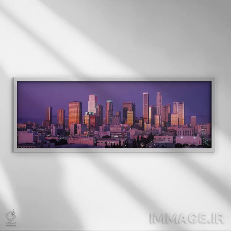 تابلو منظرهٔ گستردهٔ آسماننمای لسآنجلس (غروب) اثر هنرمند ناشناس - نمای قابدار سفید