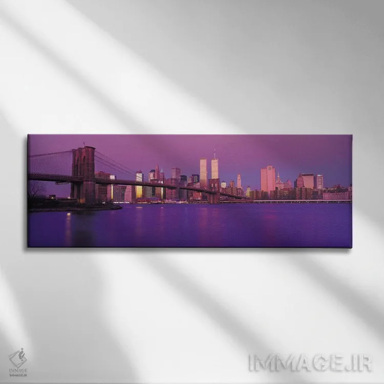 تابلو منظرهٔ گستردهٔ آسماننمای نیویورک (غروب) اثر هنرمند ناشناس - نمای روبهرو روی دیوار