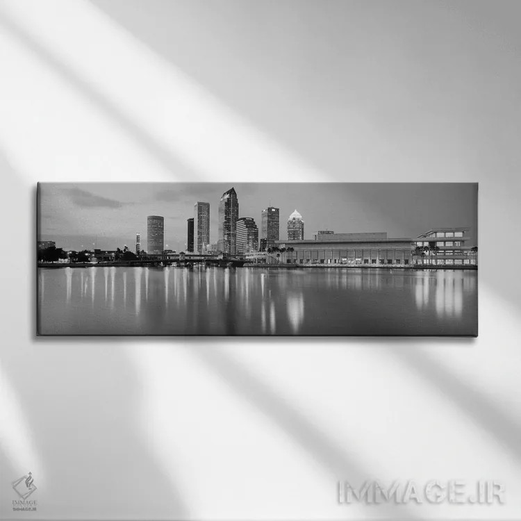 تابلو منظرهٔ گستردهٔ آسماننمای تمپا (سیاه و سفید) اثر هنرمند ناشناس - نمای روبهرو روی دیوار
