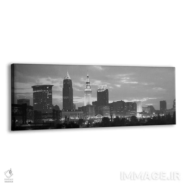 تابلو منظرهٔ گستردهٔ آسماننمای کلیولند (سیاه و سفید) اثر هنرمند ناشناس - نمای پرسپکتیو محصول
