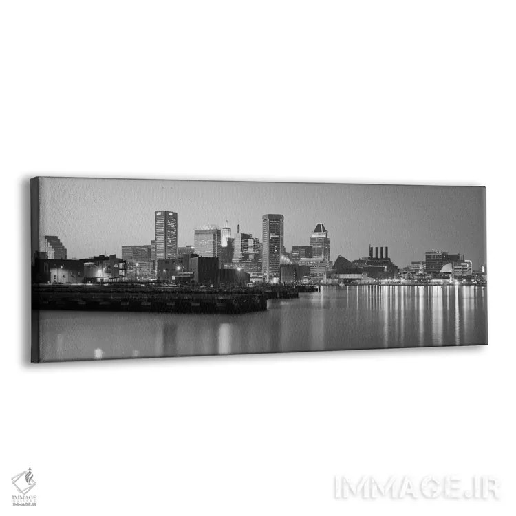 تابلو منظرهٔ گستردهٔ آسماننمای بالتیمور (سیاه و سفید) اثر هنرمند ناشناس - نمای پرسپکتیو محصول