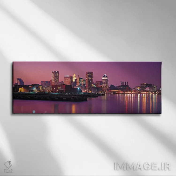 تابلو منظرهٔ گستردهٔ آسماننمای بالتیمور (عصر) اثر هنرمند ناشناس - نمای روبهرو روی دیوار