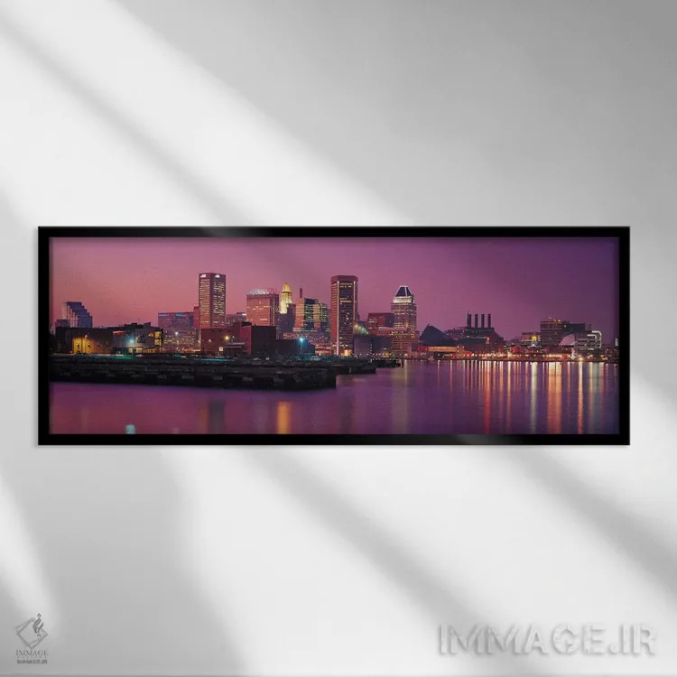 تابلو منظرهٔ گستردهٔ آسماننمای بالتیمور (عصر) اثر هنرمند ناشناس - نمای قابدار مشکی