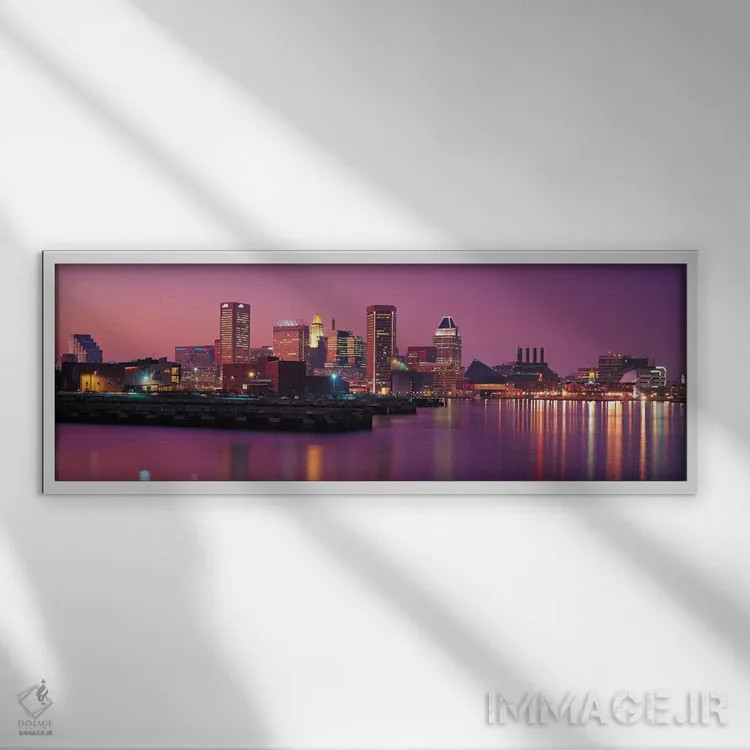 تابلو منظرهٔ گستردهٔ آسماننمای بالتیمور (عصر) اثر هنرمند ناشناس - نمای قابدار سفید