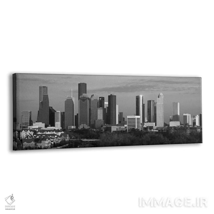 تابلو منظرهٔ گستردهٔ آسماننمای هیوستون (سیاه و سفید) اثر هنرمند ناشناس - نمای پرسپکتیو محصول