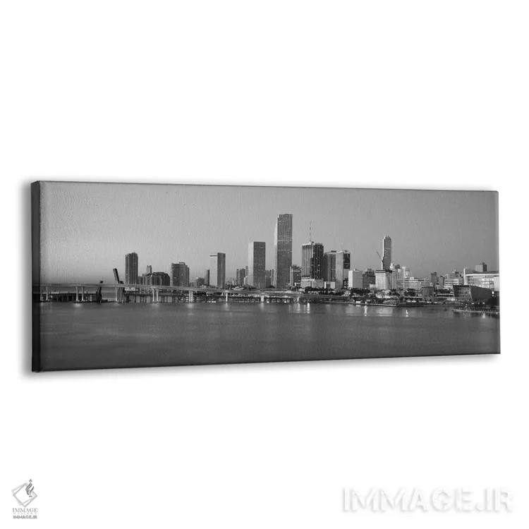 تابلو منظرهٔ گستردهٔ آسماننمای میامی (سیاه و سفید) اثر هنرمند ناشناس - نمای پرسپکتیو محصول