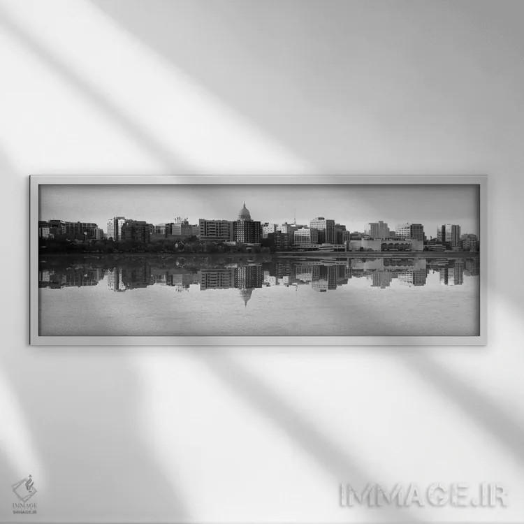 تابلو منظرهٔ گستردهٔ آسماننمای مدیسون (سیاه و سفید) اثر هنرمند ناشناس - نمای قابدار سفید