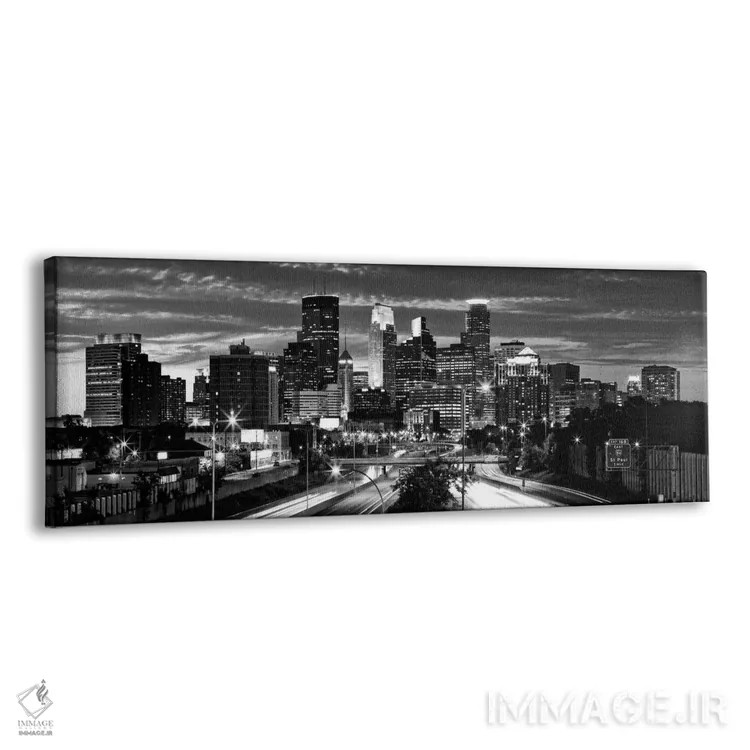 تابلو منظرهٔ گستردهٔ آسماننمای مینیاپولیس (سیاه و سفید) اثر هنرمند ناشناس - نمای پرسپکتیو محصول