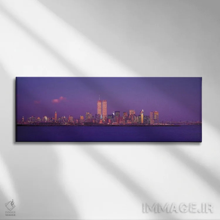 تابلو منظرهٔ گستردهٔ آسماننمای نیویورک (عصر) اثر هنرمند ناشناس - نمای روبهرو روی دیوار