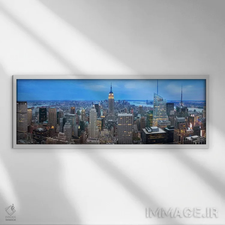 تابلو منظرهٔ گستردهٔ آسماننمای نیویورک (عصر) اثر هنرمند ناشناس - نمای قابدار سفید