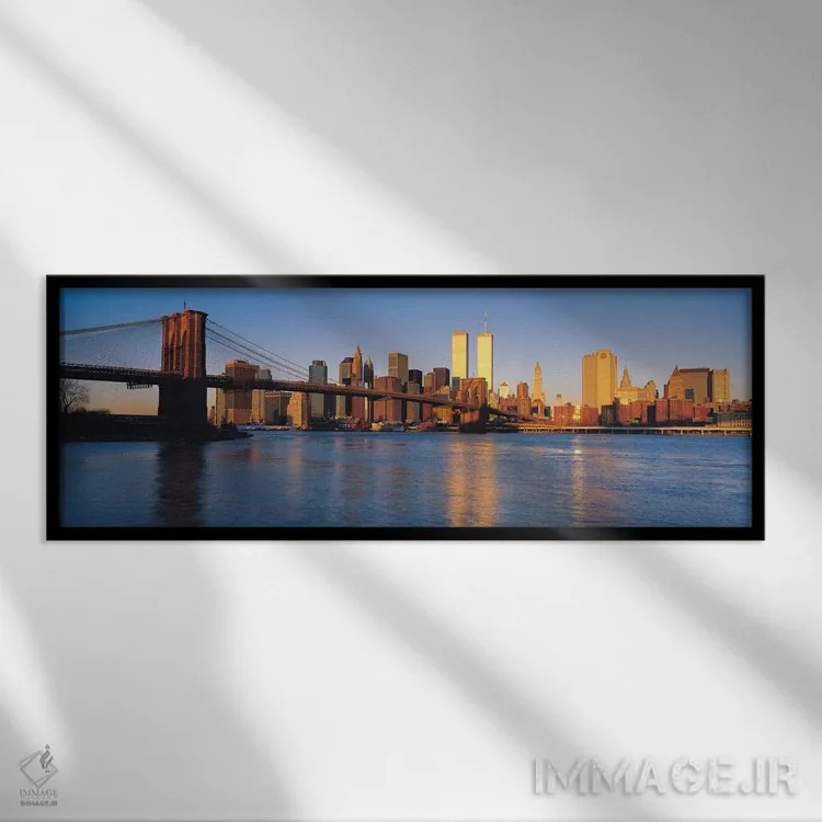تابلو منظرهٔ گستردهٔ آسماننمای نیویورک (عصر) اثر هنرمند ناشناس - نمای قابدار مشکی