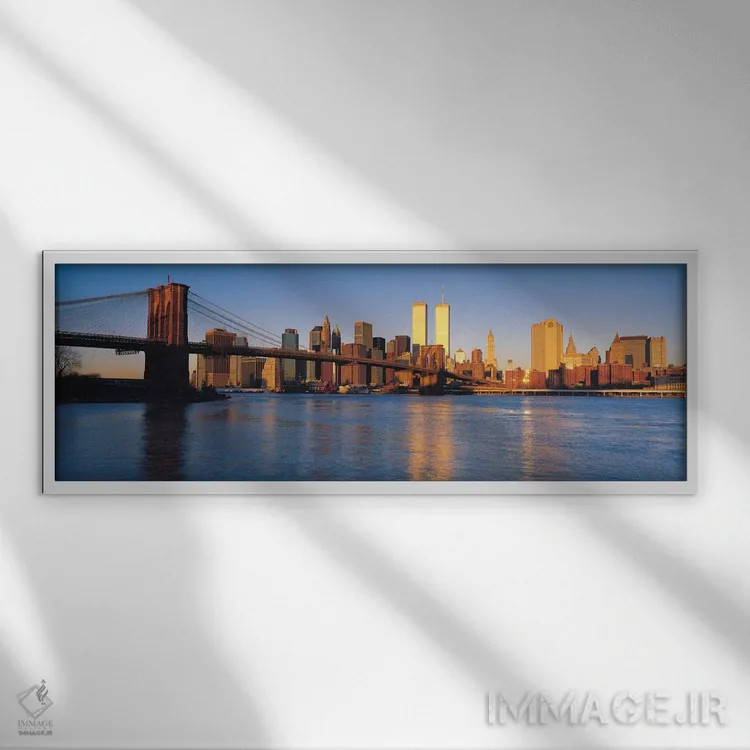 تابلو منظرهٔ گستردهٔ آسماننمای نیویورک (عصر) اثر هنرمند ناشناس - نمای قابدار سفید