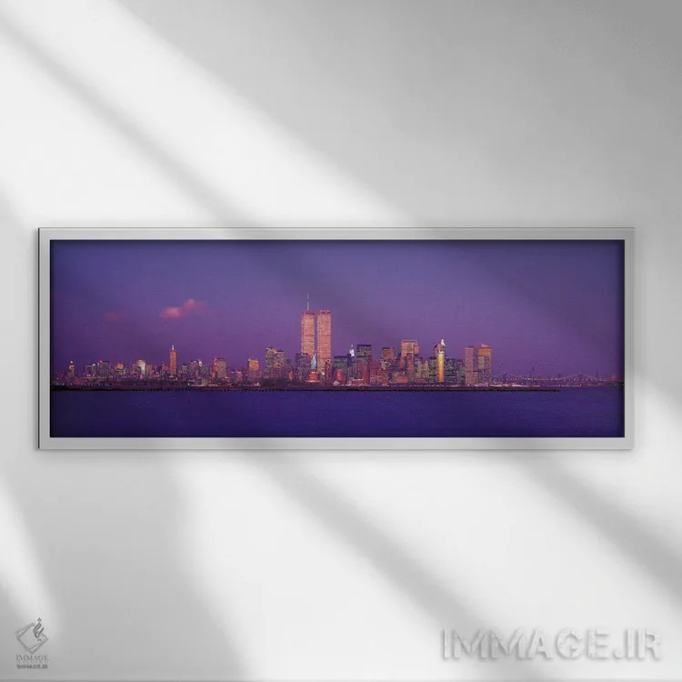 تابلو منظرهٔ گستردهٔ آسماننمای نیویورک (عصر) اثر هنرمند ناشناس - نمای قابدار سفید