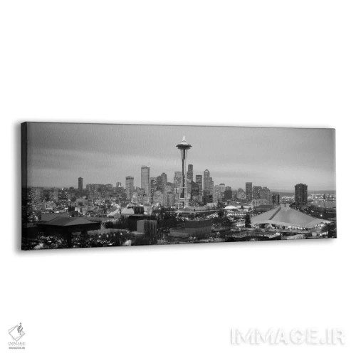 تابلو منظرهٔ گستردهٔ آسماننمای سیاتل (سیاه و سفید) اثر هنرمند ناشناس - نمای پرسپکتیو محصول