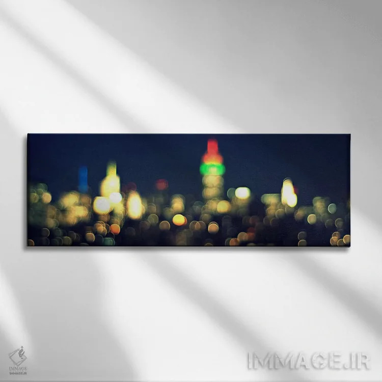 تابلو منظرهٔ گستردهٔ آسماننمای نیویورک (شب) اثر هنرمند ناشناس - نمای روبهرو روی دیوار