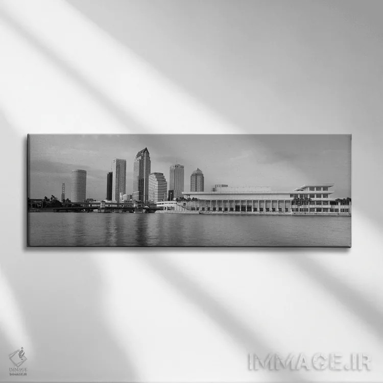 تابلو منظرهٔ گستردهٔ آسماننمای تمپا (سیاه و سفید) اثر هنرمند ناشناس - نمای روبهرو روی دیوار