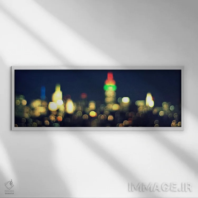 تابلو منظرهٔ گستردهٔ آسماننمای نیویورک (شب) اثر هنرمند ناشناس - نمای قابدار سفید