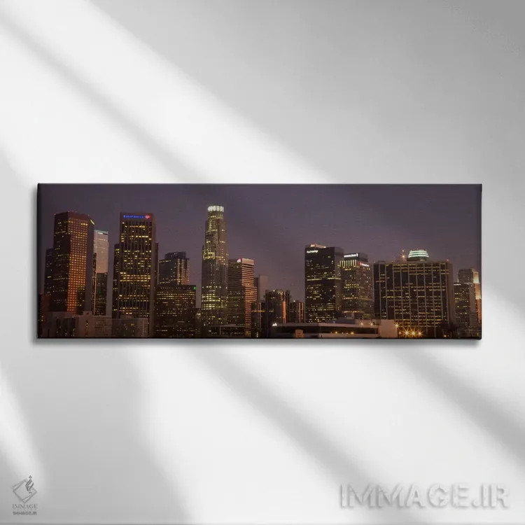 تابلو منظرهٔ گستردهٔ آسماننمای لسآنجلس (شب) اثر هنرمند ناشناس - نمای روبهرو روی دیوار