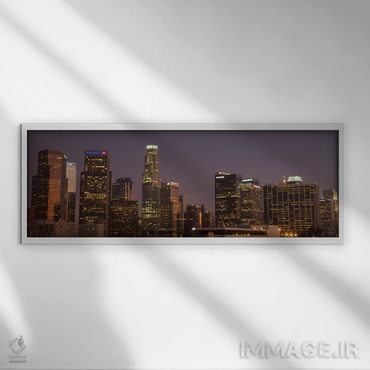 تابلو منظرهٔ گستردهٔ آسماننمای لسآنجلس (شب) اثر هنرمند ناشناس - نمای قابدار سفید