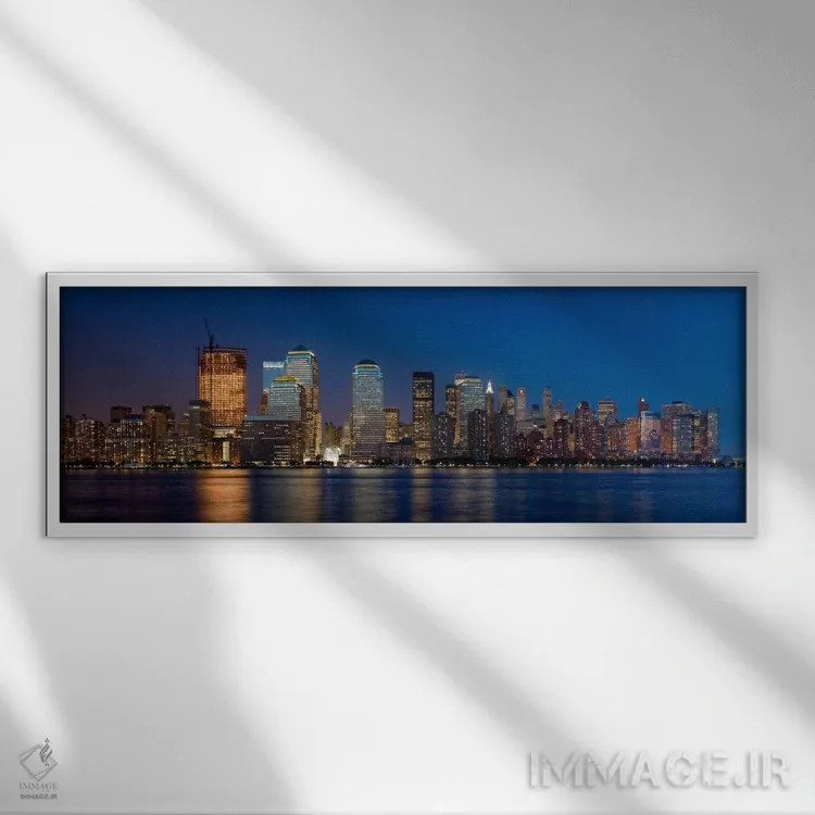 تابلو منظرهٔ گستردهٔ آسماننمای نیویورک (شب) اثر هنرمند ناشناس - نمای قابدار سفید