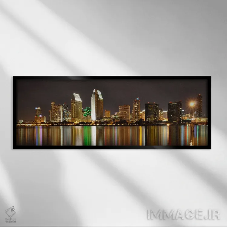 تابلو منظرهٔ گستردهٔ آسماننمای سندیگو (شب) اثر هنرمند ناشناس - نمای قابدار مشکی