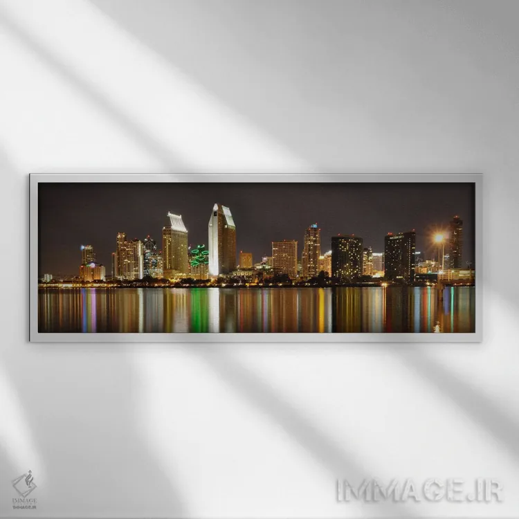 تابلو منظرهٔ گستردهٔ آسماننمای سندیگو (شب) اثر هنرمند ناشناس - نمای قابدار سفید