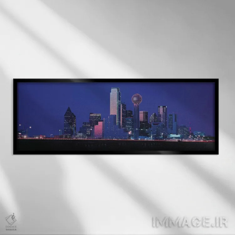 تابلو منظرهٔ گستردهٔ آسماننمای دالاس (شب) اثر هنرمند ناشناس - نمای قابدار مشکی
