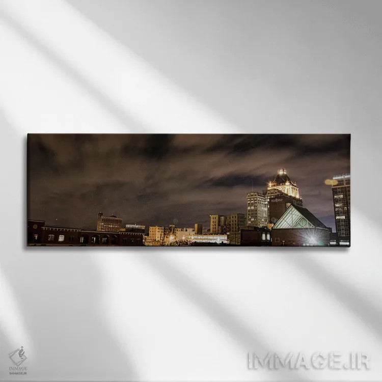 تابلو منظرهٔ گستردهٔ آسماننمای گرینزبورو (شب) اثر هنرمند ناشناس - نمای روبهرو روی دیوار