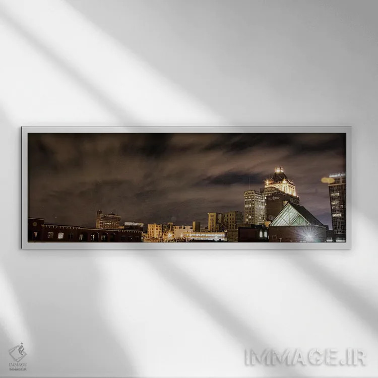 تابلو منظرهٔ گستردهٔ آسماننمای گرینزبورو (شب) اثر هنرمند ناشناس - نمای قابدار سفید