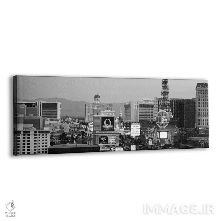 تابلو منظرهٔ گستردهٔ آسماننمای لاسوگاس (سیاه و سفید) اثر هنرمند ناشناس - نمای پرسپکتیو محصول