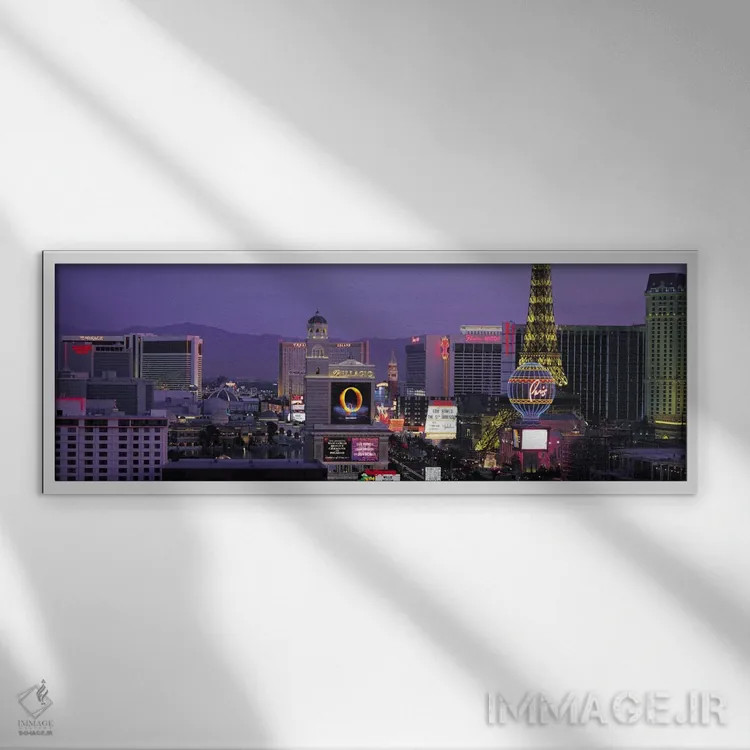 تابلو منظرهٔ گستردهٔ آسماننمای لاسوگاس (شب) اثر هنرمند ناشناس - نمای قابدار سفید
