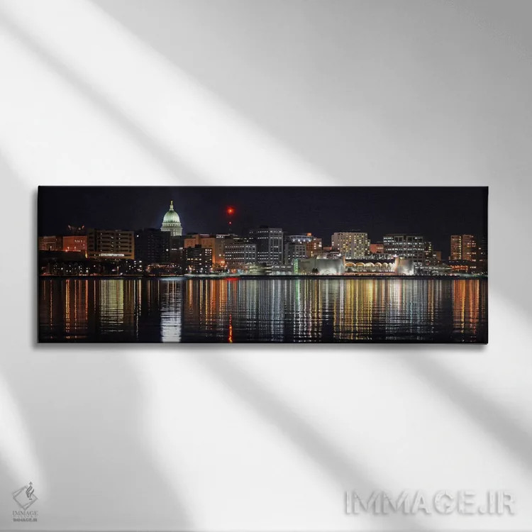 تابلو منظرهٔ گستردهٔ آسماننمای مدیسون (شب) اثر هنرمند ناشناس - نمای روبهرو روی دیوار